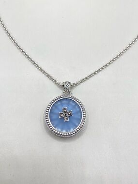 Marc Thailand Designer Enamel Marcasite Accent Cross Circle Pendant Necklace